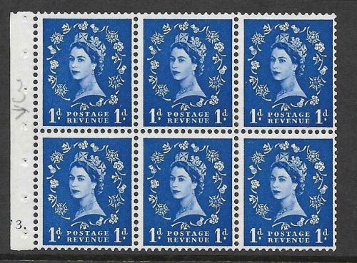 SB26 1d Wilding booklet pane cyl F3 Dot perf type Ie Top UNMOUNTED MNT