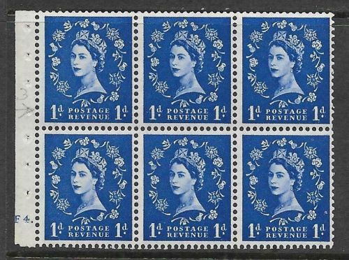 SB26 1d Wilding booklet pane cyl F4 Dot perf type Ie Bottom UNMOUNTED MNT