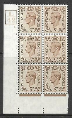 1938 5d Brown L42 5Bars cyl 3 Dot perf 5(E I) block 6 UNMOUNTED MINT