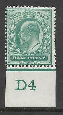 Sg 216 ½d Blue-Green Control D4 imperf (single perf ext) De La Rue MOUNTED MINT