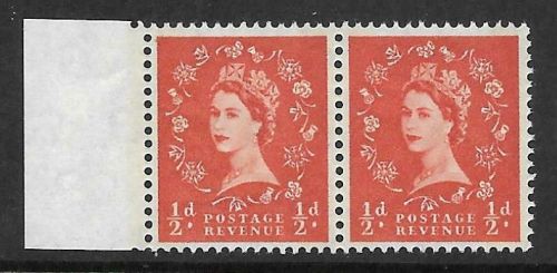 Sg S12a ½d Wilding Phos 1 x 6mm NB Left marginal pair UNMOUNTED MINT