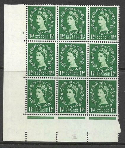 S26f 1½d Wilding Edward Crown cylinder 13 No Dot perf type A(E I) UNMOUNTED MINT