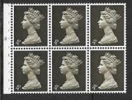 UB11 4d Pre-decimal Machin Booklet Pane Cyl N2T No Dot UNMOUNTED MINT