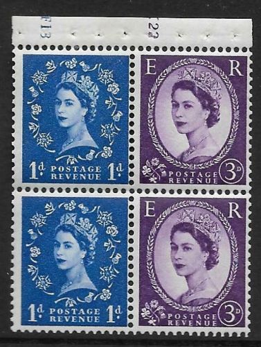 SB50 Wilding booklet pane 8mm Violet Cyl F13 K22 perf type I UNMOUNTED MNT