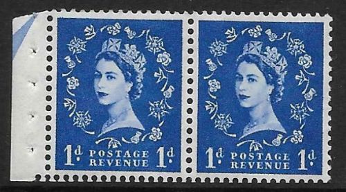 SB28 1d Wilding booklet pane of 2 perf type E(½v) UNMOUNTED MNT MNH