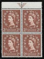 S38j 2d Wilding Edward Crown with Shamrock-diadem flaw block of 4 UNMOUNTED MINT
