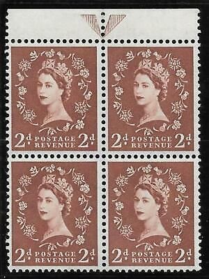 S38j 2d Wilding Edward Crown with Shamrock-diadem flaw block of 4 UNMOUNTED MINT