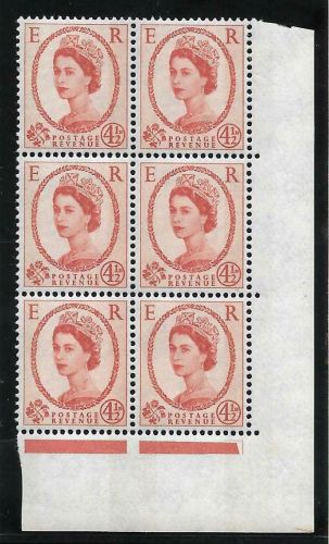 S98c 4½d Wilding Phosphor with Phantom Frame Block of 6 UNMOUNTED MINT