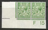 N14(8) ½d Yellow Green Control F15 Imperf pair UNMOUNTED MINT