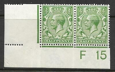 N14(8) ½d Yellow Green Control F15 Imperf pair UNMOUNTED MINT