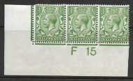 N14(6) ½d Bright Green Control F15 Imperf strip of 3 UNMOUNTED MINT with faults