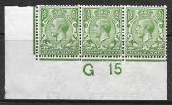 N14(8) ½d Yellow Green Control G15 Imperf strip of 3 UNMOUNTED MINT