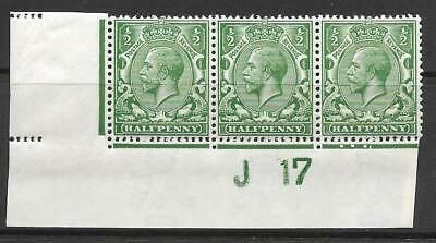 N14(6) ½d Bright Green Control J17 Imperf strip of 3 UNMOUNTED MINT
