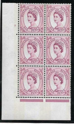 6d Wilding Blue Phosphor Cream cyl 7 No Dot perf type A(E I) UNMOUNTED MINT
