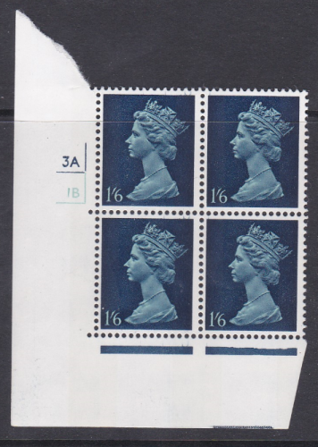 1 6 Pre-decimal Machin Block Of 4 Indigo 2B head B perf A Cyl 3A1B No dot