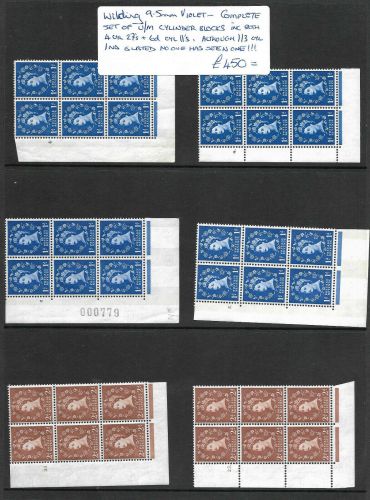 Wilding Violet Phos 9.5mm complete set of cylinder blocks UNMOUNTED MINT