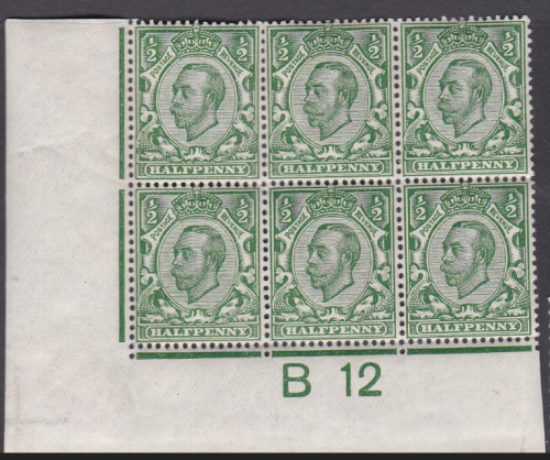 Sg 338 N4(1) ½d Green Crown die 2 B12(c) perf 2 UNMOUNTED MINT MNH