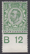 Sg 338 N4(1) ½d Green Downey Head Control B 12(c) UNMOUNTED MINT MNH