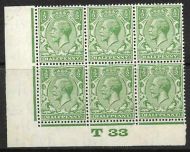 ½d Green Block Cypher Control T33 imperf MOUNTED MINT - top RH stamp