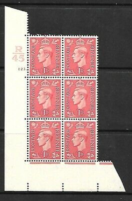 1937 1d Red R45 123 Dot perf 5(E I) block 6 UNMOUNTED MINT MNH