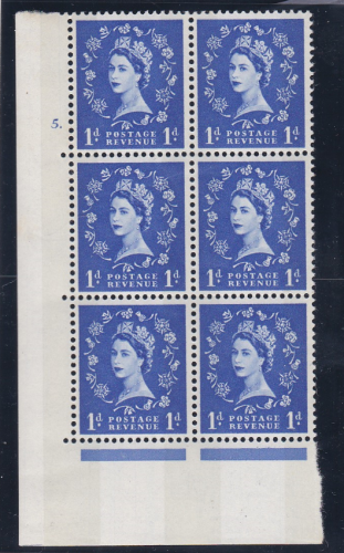 1d Wilding Violet 9.5mm Phosphor Cyl 5 Dot perf A(E I) UNMOUNTED MINT