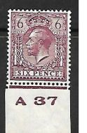 N42(3) 6d Reddish Purple Block Cypher Control A37 imperf single UNMOUNTED MINT