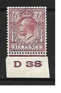 N42(3) 6d Reddish Purple Block Cypher Control D38 imperf single UNMOUNTED MINT
