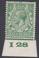 N33(5) ½d Dp Bright Green Block Cypher I28 imperf UNMOUNTED MINT MNH
