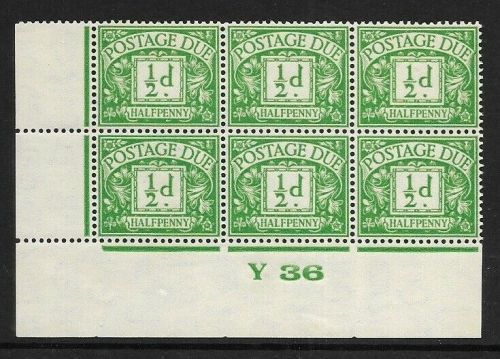 D10 ½d Block Cypher Postage due Control Y 36 Imperf UNMOUNTED MINT