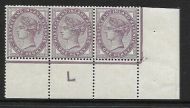 1d lilac control L perf strip of 3 - with marginal rule UNMOUNTED MINT