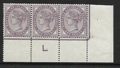 1d lilac control L perf strip of 3 - with marginal rule UNMOUNTED MINT