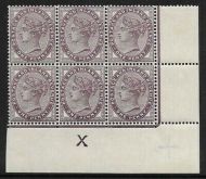 1d lilac control X Imperf perf E Block of 6 - scarce UNMOUNTED MINT