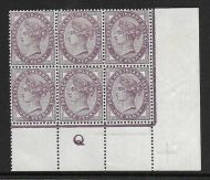 1d lilac control Q perf Block of 6 - with marginal rule UNMOUNTED MINT