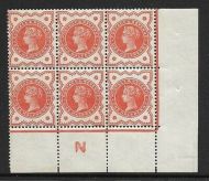 ½d Vermilion Control N perf block of 6 - with marginal rule UNMOUNTED MINT