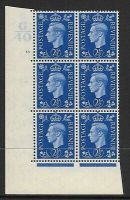 1937 2½d Blue Dark colours G40 13 No Dot perf 5(E I) block 6 UNMOUNTED MINT