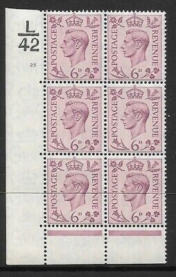 1938 6d Purple Dark colours L42 25 No Dot perf 6B block 6 UNMOUNTED MINT MNH