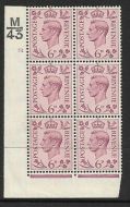 1938 6d Purple Dark colours M43 32 No Dot perf 2(I E) block 6 UNMOUNTED MINT MNH