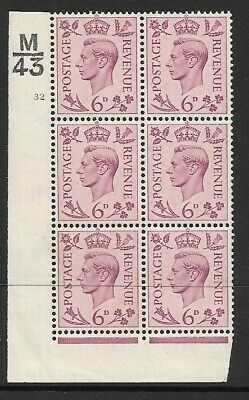 1938 6d Purple Dark colours M43 32 No Dot perf 2(I E) block 6 UNMOUNTED MINT MNH
