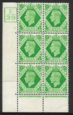 1939 7d Dark colours E39 2 No Dot 4 bar perf 6B(E P) block 6 UNMOUNTED MINT