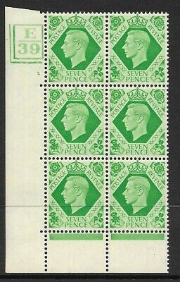 1939 7d Dark colours E39 2 No Dot 6 bar perf 6B(E P) block 6 UNMOUNTED MINT