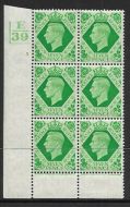 1939 7d Dark colours E39 3 No Dot 2 bar perf 6(I P) block 6 UNMOUNTED MINT