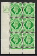 1939 7d Dark colours E39 3 No Dot 5 bar perf 6B(E P) block 6 UNMOUNTED MINT