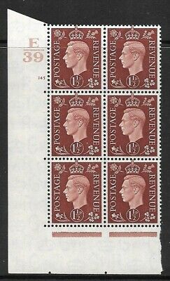1937 1½d Brown Dark colours E39 145 No Dot perf 5 block 6 UNMOUNTED MINT
