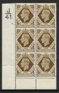 1939 1 - Bistre-Brown J41 6 No Dot perf 6(I P) block 6 UNMOUNTED MINT