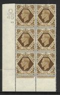 1939 1 - Bistre-Brown Q45 13 No Dot perf 6(I P) block 6 UNMOUNTED MINT