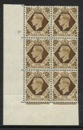 1939 1 - Bistre-Brown 17 No Dot perf 5(E I) block 6 UNMOUNTED MINT