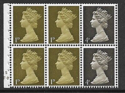 UB3 Pre-decimal Machin Booklet Pane Cyl F5 F4 No Dot Perf I UNMOUNTED MINT