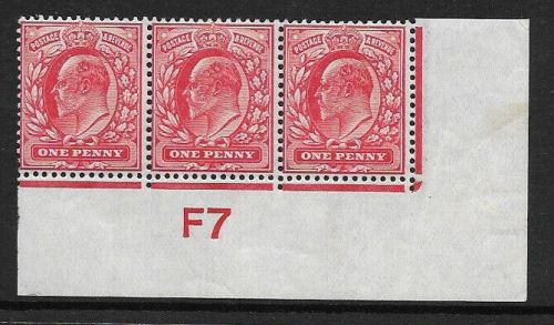 Sg 219 M5(1) 1d Scarlet Control F7 Strip of 3 perf V2A UNMOUNTED MINT MNH