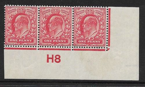 M5(1) 1d Scarlet EDVII De La Rue control H8 Imperf MOUNTED MINT