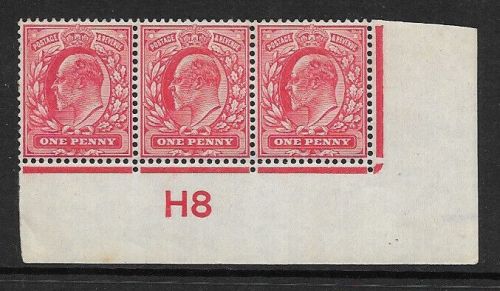 M5(1) 1d Scarlet EDVII De La Rue control H8 Imperf UNMOUNTED MINT